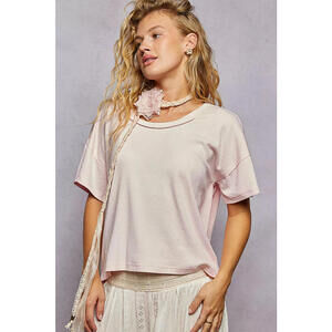 POL Round Neck Short Sleeve T-Shirt with High Low Hem